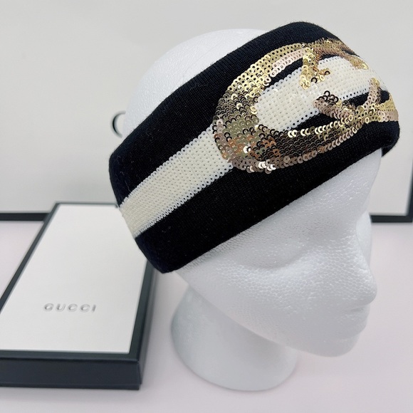 NWT Gucci Sequin GG Embellished Wool Headband Size M (57cm) - Picture 7 of 13